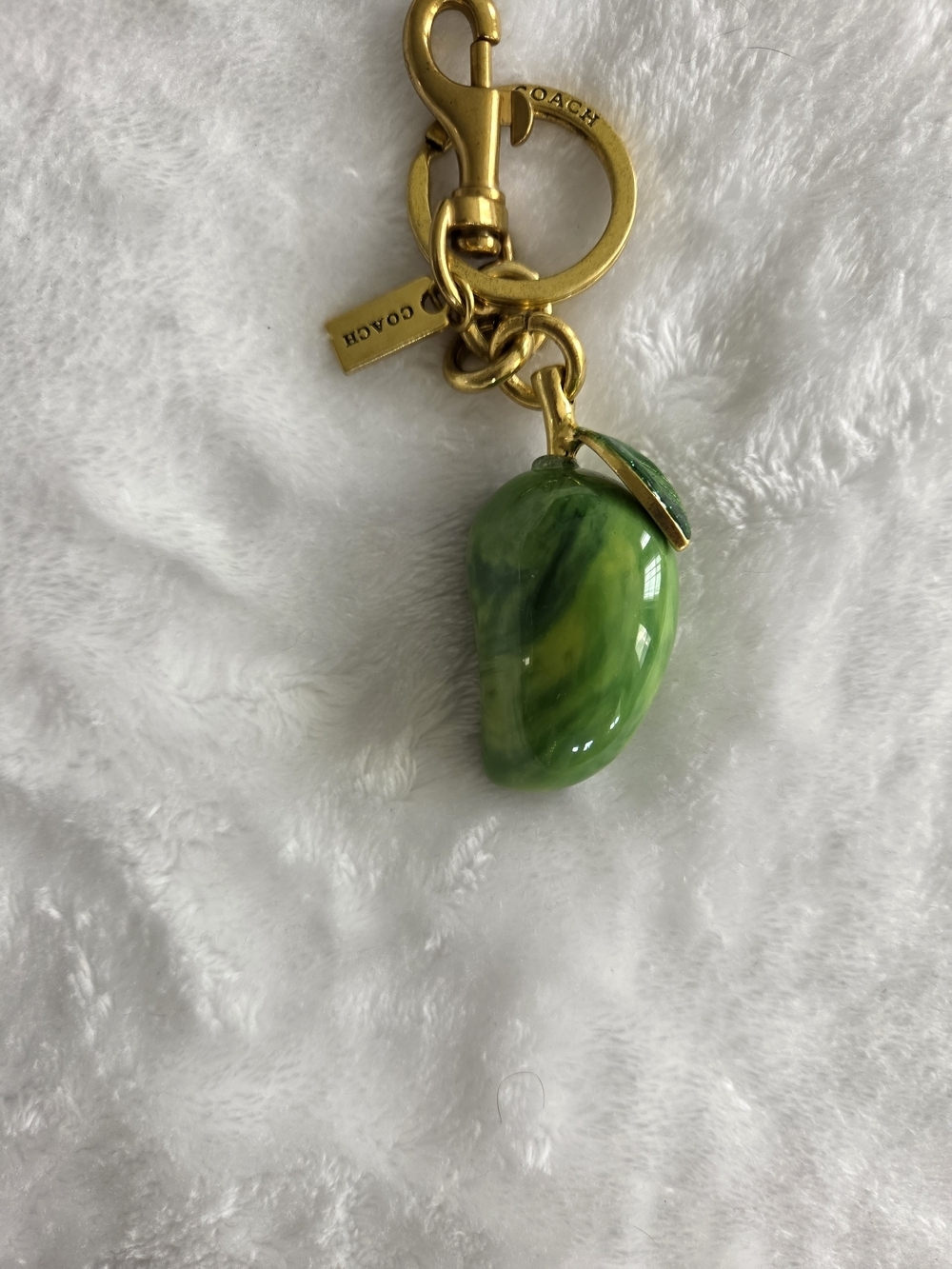 C Logo Green Marbled Tropical Mango Keychain with Gold Hardware Bag Charm - Picture 3 of 6